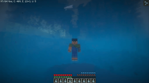 Minecraft player underwater, showing the breath meter.