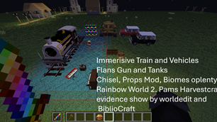 Actual Vehicles. Cars, Trains, Planes, The Tanks and Jeeps are from Flans. + More Furniture and Decorated Blocks.
