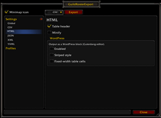 5. Options - HTML settings.