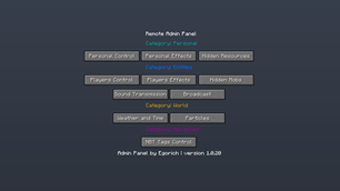 The main menu of the admin panel