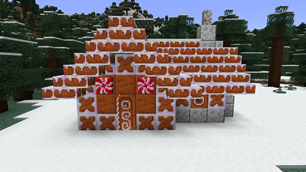 Snowy Spirt Gingerbread House with Alex's Caves gingerbread (exterior)
