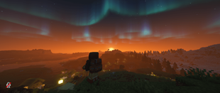 Sunset with Bliss Shaders featuring a Village with paths leading somewhere else...