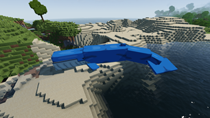 Blue whale outside the water