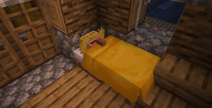 Villager sleeping in a yellow bed