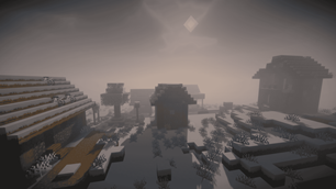 Abandoned, snowy village.