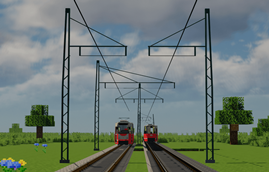 Lattice tram poles – Rusty green