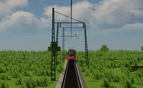 Lattice tram poles for single-track – Rusty green