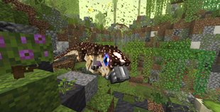 A Camptosaurus runs through the undergrowth.