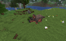 A triceratops in a field