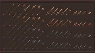 Showcase of bronze, copper, iron and steel weapons