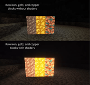 Raw iron, gold, and copper blocks