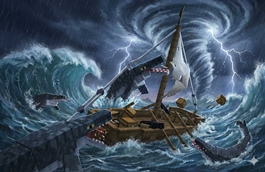 Tsunami with Mosasaurus Attacks
