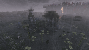 Tall and small dripleafs in a swamp.