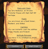 Character Sheet Confirmation