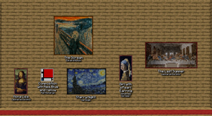 The paintings the mod adds, with their names and authors alongside them.