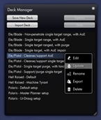 Main window showing the deck list and context menu