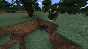 Player about to engage pillagers with SMG and a grenade