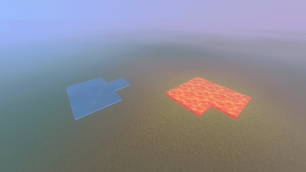 An image of a water puddle and a lava puddle in Hytale.