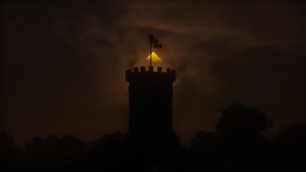 Sunset against the backdrop of an abandoned tower