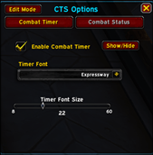 CTS Options showing Combat timer tab