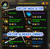 Decor indicators at vendor UI