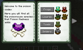 Ingame Codex with all the poisons and features in the mod