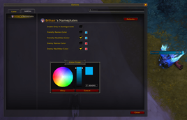 Options menu with independent color selection and toggles