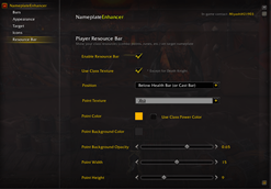 PLayer Resource (Combo Point, runes etc) Settings