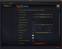 PerfFrame — Settings Panel