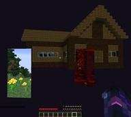 Custom Void Dimension, with a waypoint portal to the overworld and a portal to the nether