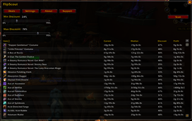 FlipScout — Auction House Deal Finder  FlipScout scans the Auction House and highlights items listed significantly below their h