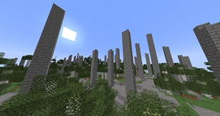 Ruins blending through a birch forest