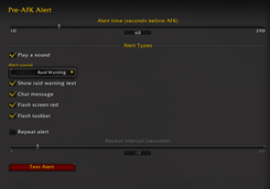 Pre-AFK Alert Settings