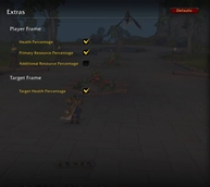 Options Pane displaying 'extra' options