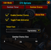 CTS Options showing Combat Status tab