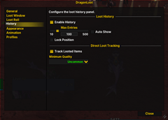Loot History Settings