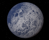Space view of Nihilum the dark-blueish parts and dost over its surface is not water, it is vegetation.png