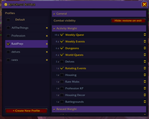 RouteSweet Settings - Activity Selection