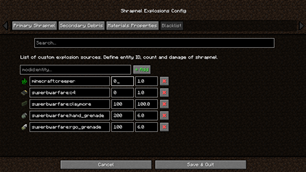 Explosion sources config menu
