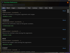 Function reference window