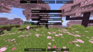 "Create New World" menu