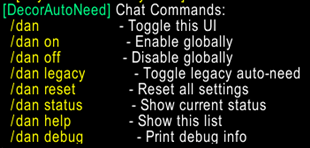 DecorAutoNeed Chat Commands