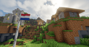 The flag of the Netherlands hoisted in a village centre