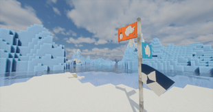 The flags of Antarctica flown in an icy biome