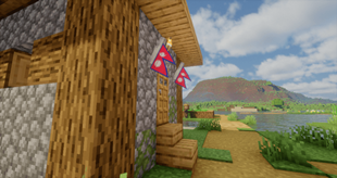 The Nepalese flag hanging from the side of a house