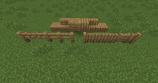 Comparison between vanilla planks and fence and the ones added in the mod