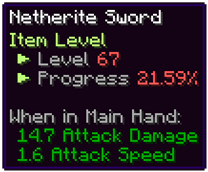 Leveling Tooltip for a Netherite Sword