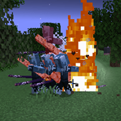 Frozen Zombie Servants attacking an Iron Golem