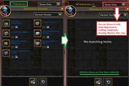 Hide known vendor items, filter a vendor to specific categories of items.