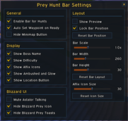 Prey Hunt Bar Settings